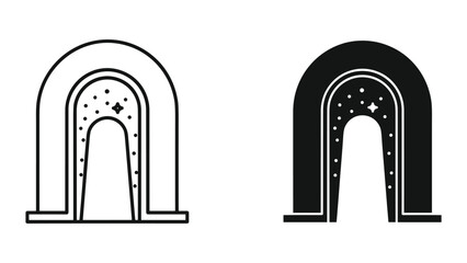 Fototapeta premium Black and white arches with starry night sky design elements vector