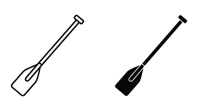 Two black and white oar icons in simple line style isolated on white background