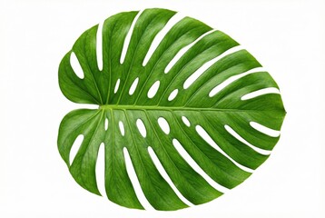 Folha verde de Costela-de-adão (Monstera) isolada em fundo branco. Conceito de natureza tropical e botânica