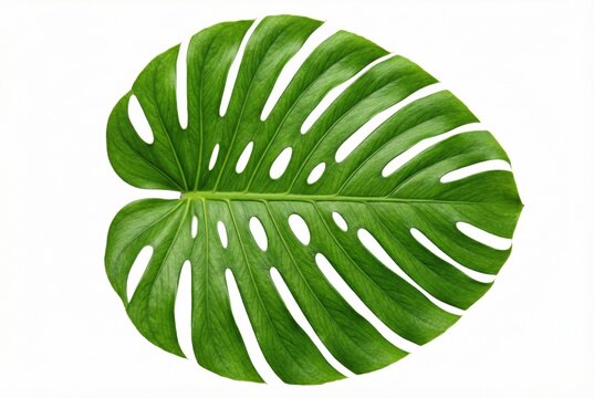 Folha verde de Costela-de-ad&atilde;o (Monstera) isolada em fundo branco. Conceito de natureza tropical e bot&acirc;nica