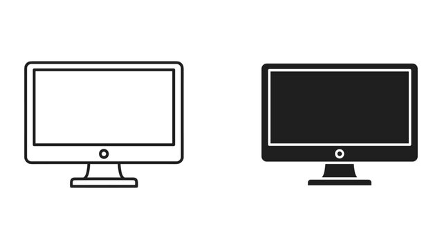 Two computer monitors in black and white line art style on white background