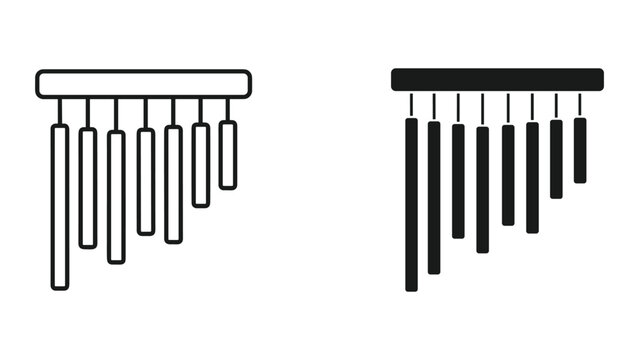 Wind chime outline and filled vector icon set isolated on background