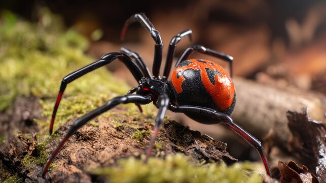Venomous Redback Spider with Distinct Red Markings on Black Body