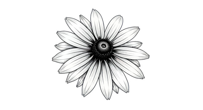 Black Eyed Susan Flower Ink Drawing - Isolated on White Background