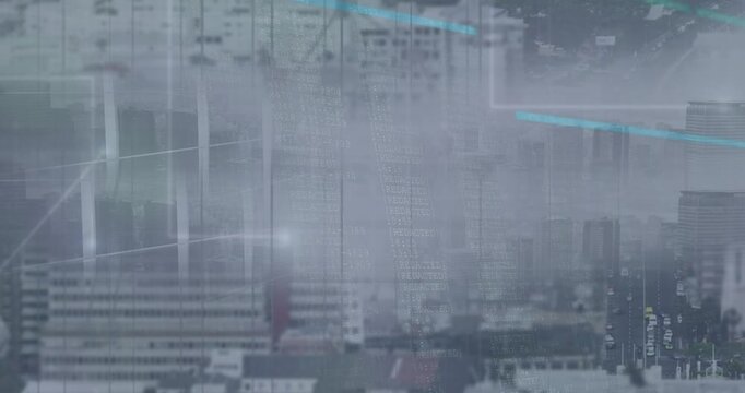Animation of lines and graphs aver cityscape