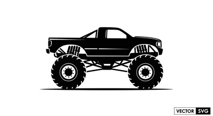 Black silhouette of a monster truck with large wheels, vector illustration © Arif