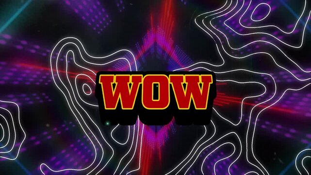 Animation of wow and explosion over colorful lights and isohypses