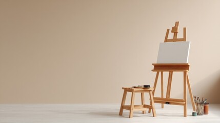 Fototapeta premium Empty Art Studio with Easel and Supplies in Minimalist Interior Design