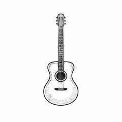 Obraz premium Illustration of acoustic guitar in black and white, musical instrument
