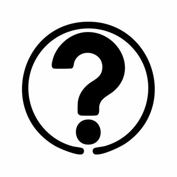 Black question mark icon inside a circle, representing inquiry and seeking answers