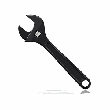 Illustration of a black adjustable wrench, tool concept