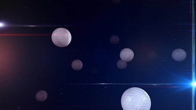 golf balls universe illustration with streak light loop motion background