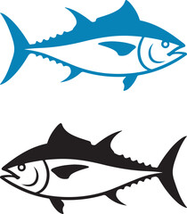 Obraz premium Blue and Black Tuna Fish Logo Flat Vector Symbol of Ocean and Fishing Industry, Fishing and Marine Design