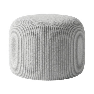 Ribbed gray pouf ottoman with a ribbed texture isolated on transparent background