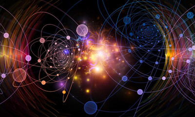 Fototapeta premium A vibrant and colorful digital illustration of swirling atomic structures in space