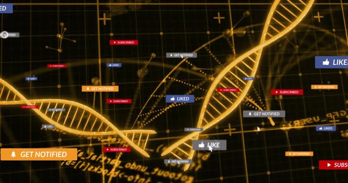Mouse cursor popping and clicking labels, gold helices waving and linking nodes to show social data