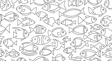 Fototapeta premium Black and white fish illustrations.