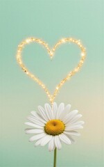 Obraz premium Golden heart sparkles above a daisy symbolizing love and beauty.