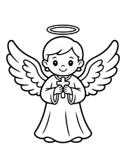 Fototapeta premium Divine Presence: A serene illustration of an angel, its gentle halo and cross symbolizing faith and spiritual grace, with outstretched wings ready to embrace.