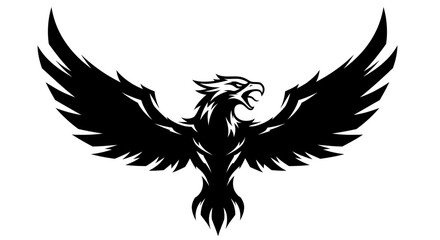 Obraz premium Black Phoenix Bird Silhouette with Wings Spread Wide, Emblematic and Mythical Creature