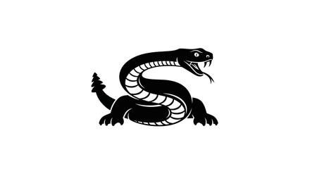 Fototapeta premium Black Serpent with Legs and Spikes, Stylized Mythical Creature, S-Shaped Body