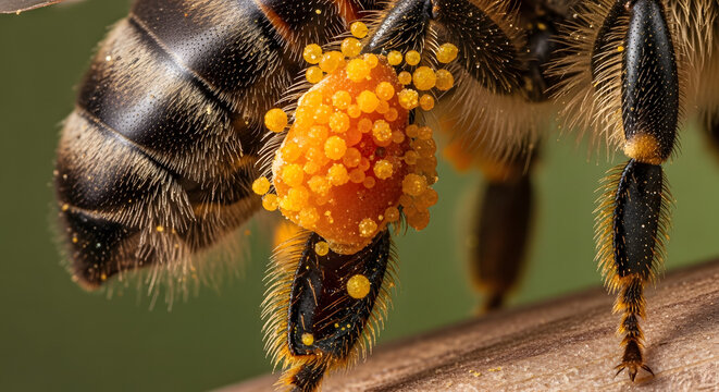 A close-up view of a bee covered in Varroa mites, a common parasite affecting bee colonies. Abstrack background