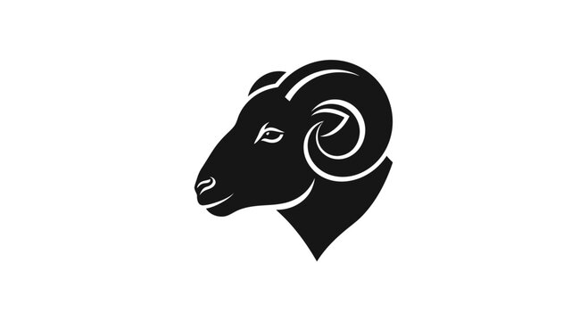 Black Ram Head Silhouette, Aries Zodiac Sign, Aries Symbol, Astrology Icon, Ram Head Vector