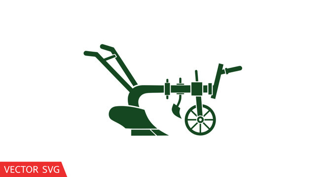 Green Silhouette of a Plow on a White Background - Agricultural Tool Icon