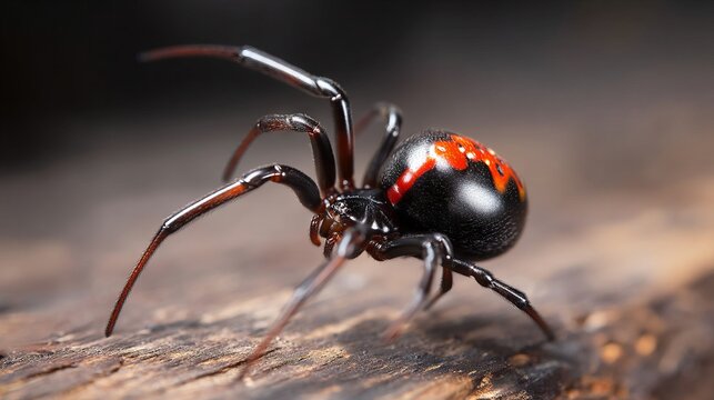 Close-Up Shot of Venomous Redback Spider with Distinct Red Markings