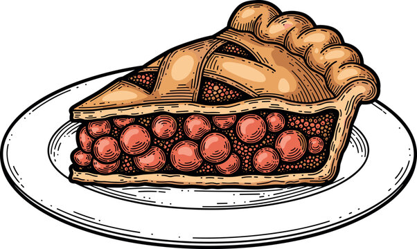 A slice of cherry pie on a white plate against a clean background
