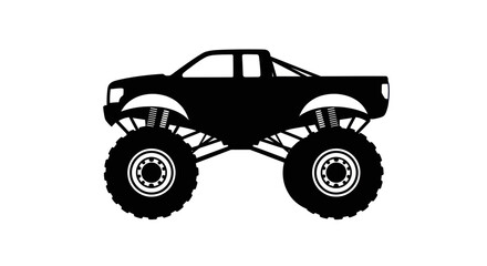 Black Silhouette of a Monster Truck with Large Tires on White Background © gedang