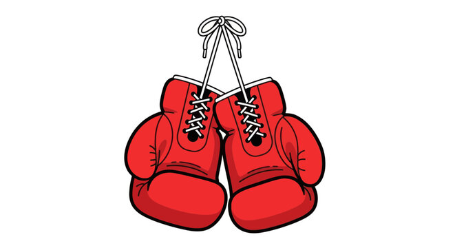 Pair of Red Boxing Gloves Hanging by Laces - Sport and Competition Concept