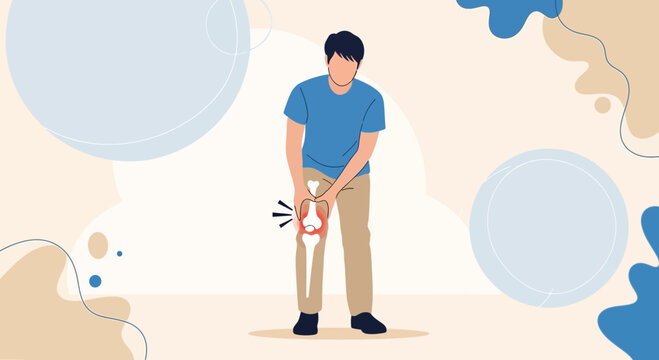 Man with Knee Pain Holding His Leg, Joint Injury Concept