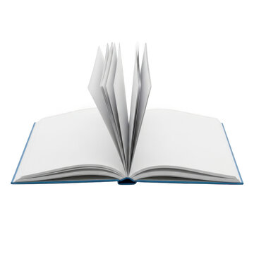 Open book with blank pages standing upright isolated on transparent background