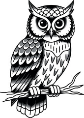 Fototapeta premium A detailed illustration of an owl perched on a branch in a striking pose