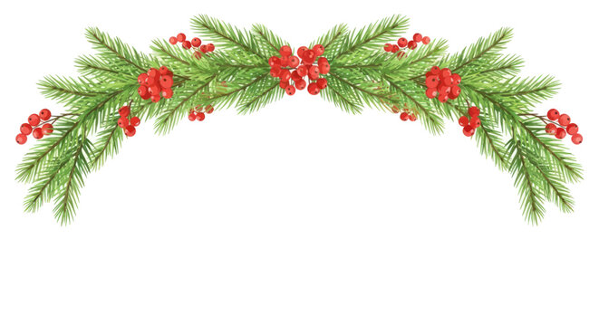 Christmas Garland Arch - Pine Branches and Red Berries Festive Decoration