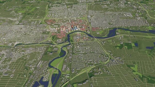 3D looped animation of city - Columbus Ohio USA