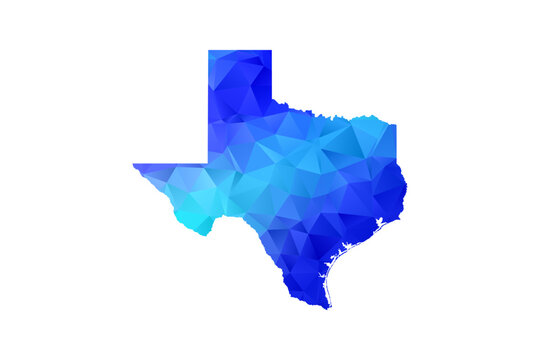 Texas map - Polygon Style Vector Illustration in Blue Gradient, Low Poly Geometric Design, Isolated on White Background, Perfect for Infographics, Education, and Modern Presentations.