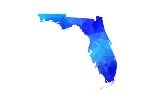 Florida map - Polygon Style Vector Illustration in Blue Gradient, Low Poly Geometric Design, Isolated on White Background, Perfect for Infographics, Education, and Modern Presentations.