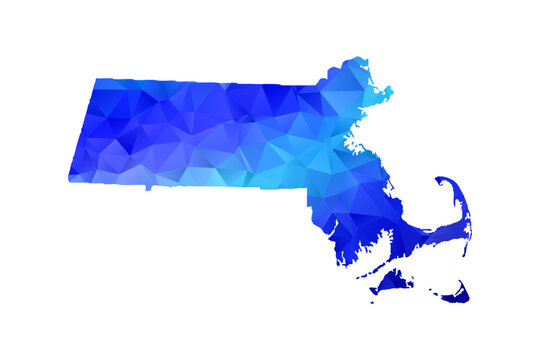 Massachusetts map - Polygon Style Vector Illustration in Blue Gradient, Low Poly Geometric Design, Isolated on White Background, Perfect for Infographics, Education, and Modern Presentations.