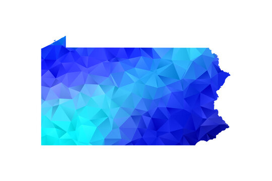 Pennsylvania map - Polygon Style Vector Illustration in Blue Gradient, Low Poly Geometric Design, Isolated on White Background, Perfect for Infographics, Education, and Modern Presentations.