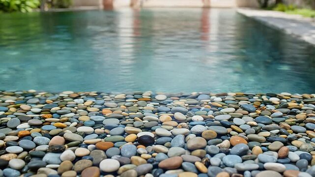 Colorful pebbles by a swimming pool