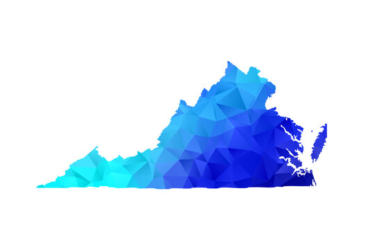 Virginia map - Polygon Style Vector Illustration in Blue Gradient, Low Poly Geometric Design, Isolated on White Background, Perfect for Infographics, Education, and Modern Presentations.