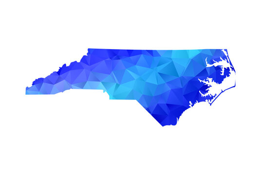 North Carolina map - Polygon Style Vector Illustration in Blue Gradient, Low Poly Geometric Design, Isolated on White Background, Perfect for Infographics, Education, and Modern Presentations.