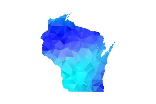 Wisconsin map - Polygon Style Vector Illustration in Blue Gradient, Low Poly Geometric Design, Isolated on White Background, Perfect for Infographics, Education, and Modern Presentations.
