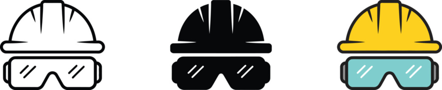 Safety helmet and glasses vector illustration, protective workwear icon, construction worker gear