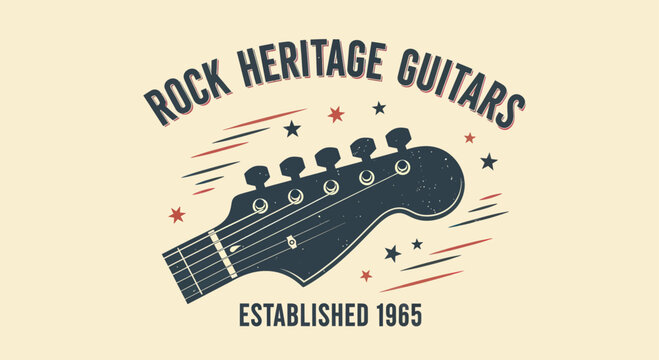 Vintage Rock Heritage Guitars Logo with Electric Guitar Headstock Established 1965.