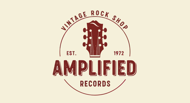 Vintage Rock Shop Amplified Records Logo with Guitar Headstock.