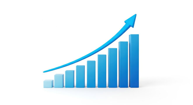 Growing graph with upward trend isolated on transparent background