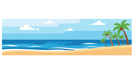 Obraz premium Tropical Beach Paradise with Palm Trees and Ocean Waves, Summer Vacation